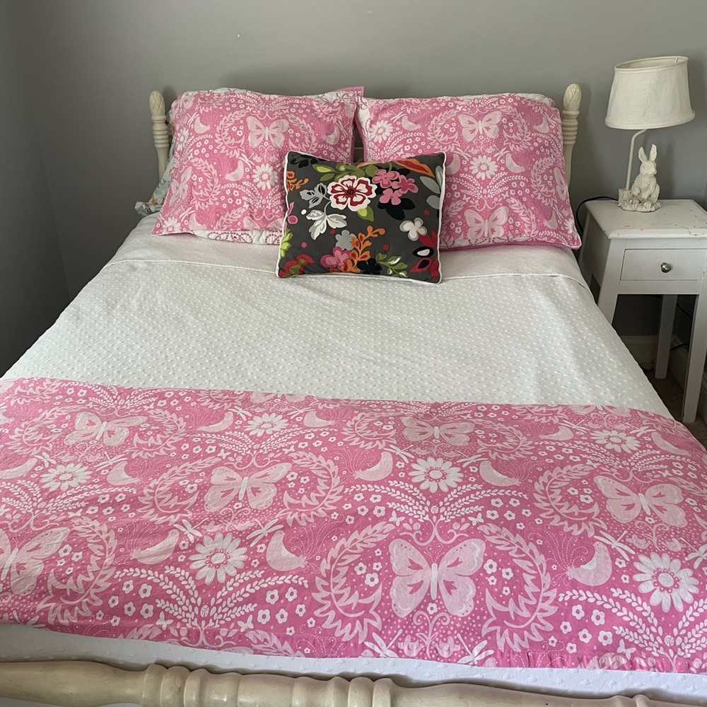 Pottery Barn Kids Pink Full Duvet Cover / 2 Pillowcases butterfly print